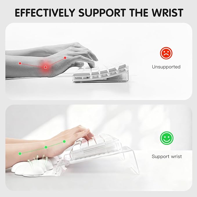 Ergonomic Keyboard Wrist Rest,Adjustable Tilt Stand Combo,White Acrylic Cloud Comfort Wrist Support, Customizable Width Riser for Home,Office Desk - Portable Comfortable Typing (White)