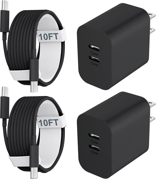 Fast Charger for 15 16 17 Pro Max, 10FT Long USB C to C Charging Cable Cord & 20W Dual Port USB C Fast Charger Block for Phone 17 16 15 Pro Max/17 16 15/15 Plus,Pad Pro 12.9"/11", Android Phone