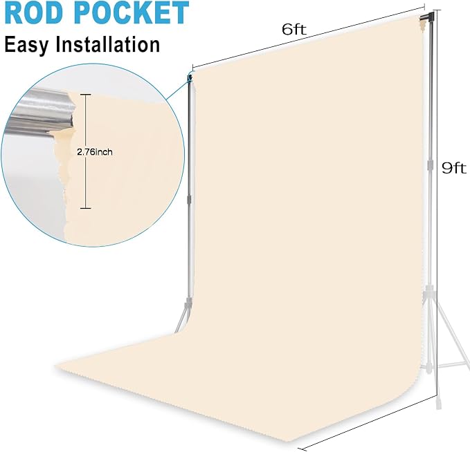 Cream Backdrop for Photoshoot Professional Photo Backdrop Background Curtain for Product Photography Portraits Wedding Party Live Streaming Video Recording 6X9 FT