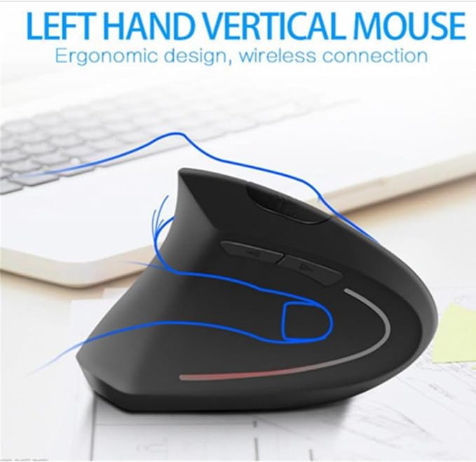 Left Handed Mouse, Wireless 2.4 GHz USB Lefty Ergonomic Vertical Mouse, Less Noise Cordless Mice with USB Receiver, 6 Buttons for Laptop Computer PC Desktop Mac Specifically for Left Hand(Black)