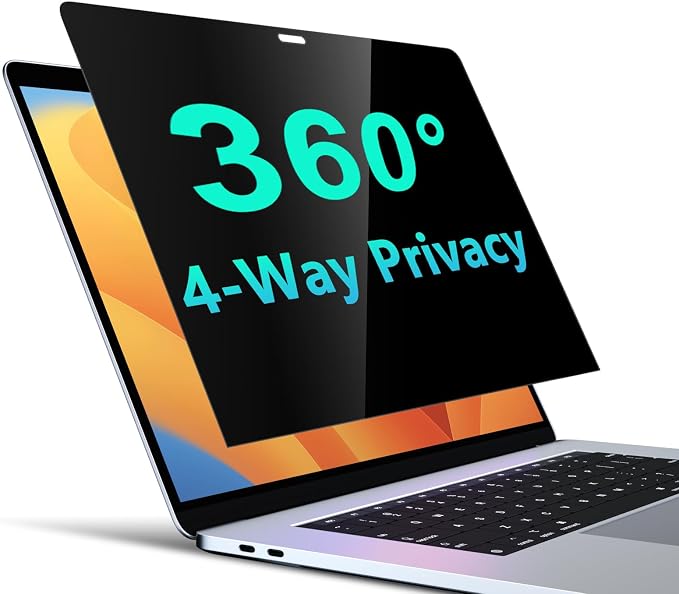 PYS 4-Way Privacy Screen for MacBook Pro 13 Inch (2016-2022, M1, M2) & MacBook Air 13 Inch (2018-2021, M1) - 360° Anti-Spy Filter, Matte Anti-Glare Protector, Scratch-Resistant Film, Laptop Privacy Filter Shield