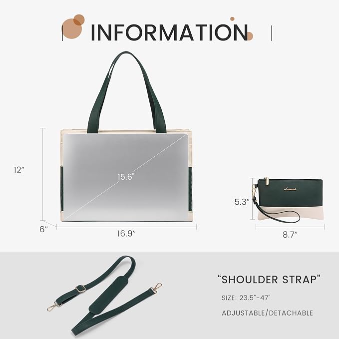 LOVEVOOK Laptop Tote for Women - 15.6 Inch Professional Leather Computer Briefcase with Waterproof Handbag Shoulder Bag Large Capacity Business Teacher Office Crossbody Purse
