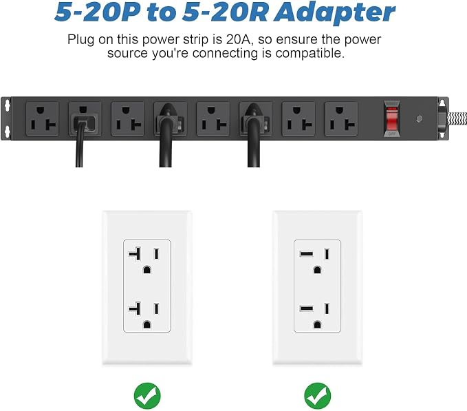 HEZI 20 Amp Power Strip Surge Protector 1200J, Metal 8 Outlets Heavy Duty 20amp, 10Ft 12 Gauge Extension Cord for Appliance Workbench Garage Industrial, Combine with T-Plug Adapter,5-20R T-Slot