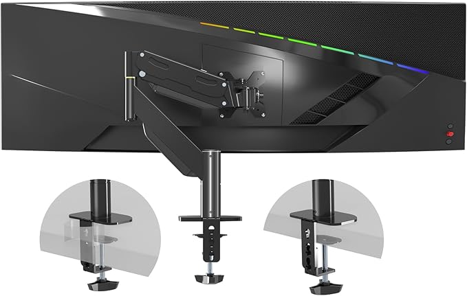 Pholiten Premium Aluminum Heavy Duty Monitor Arm, Ultrawide Monitor Mount with Clamp/Grommet Mounting Base, Adjuastable Gas Spring Arm for up to 43 inchs and 28.6lbs, Black