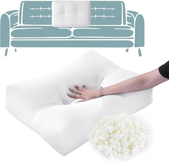 HOMBYS Shredded Foam Sofa Back Cushions, Supportive Back Cushion Replacement for Couch, Stuffing Filling Lumbar Support Pillow for Couch, Bed, Floor, (26"x19"x5")