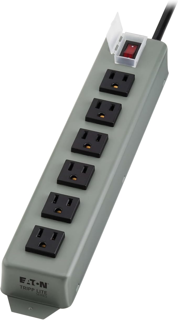 Eaton Tripp Lite series 6-Outlet Heavy Duty Power Strip, Metal, Mountable (Wall Mount & Under Desk) 15ft Extension Cord, On/Off Switch Cover, Industrial Garage Shop Work Bench Applications (UL24CB-15)