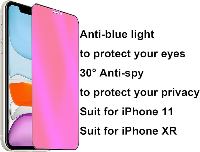 2 Pack Anti-Blue Privacy Tempered Glass Suit for iPhone 11/iPhone XR Mirror Anti-Spy Screen Protector Anti-Peeping Film Electroplated Gradient Colorful