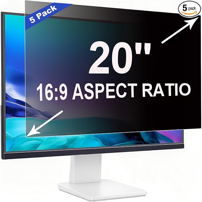 5 Pack Privacy Screen for 20 Inch 16:9 (44.2x24.9cm) Computer Monitor - Blue Light Filter & Anti-Glare, Removable Screen Privacy Shield | PC Protector Film for Office