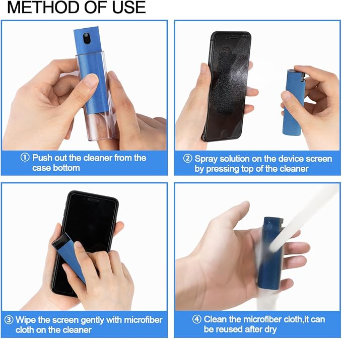 Screen Cleaner Touchscreen Mist Spray, walrfid Cleaning Kit for Electronic Smart Phone TV, Laptop, Tablet, PC, Computer LCD Flat Screens, Eyeglasses, Compatible with iPhone iPad MacBook Pro - DarkBlue