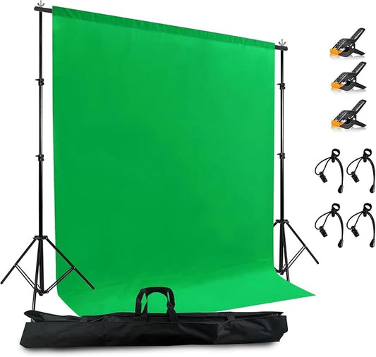 2 in 1 Green Backdrop Stand Kit,6.5x6.5 ft Portable Dual Rod Stand kit with 6x9ft Green Backdrop-Premium Polyester for Video Streaming, Portrait Photoshoot,Wall Mounted, Parties