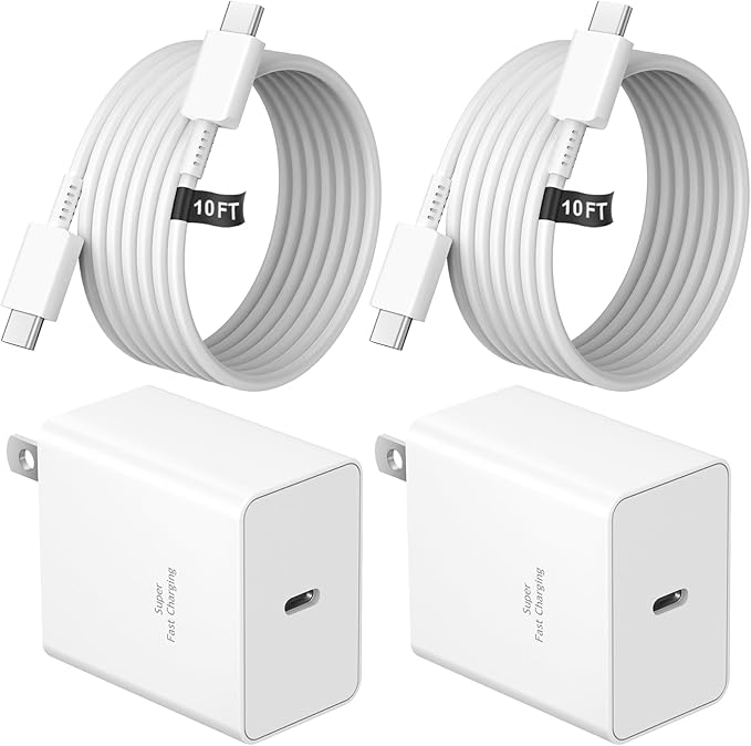 45W Type C Charger, 10FT USB C Charger 2-Pack iPhone 15 16 Charger with iPhone 16/16 Plus/16 Pro/16 Pro Max/iPhone 15/15 Pro Max/iPad Pro/AirPods/Galaxy S25 S24 S23 S22 S21,Android Charger(White)