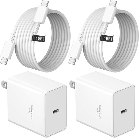 45W Type C Charger, 10FT USB C Charger 2-Pack iPhone 15 16 Charger with iPhone 16/16 Plus/16 Pro/16 Pro Max/iPhone 15/15 Pro Max/iPad Pro/AirPods/Galaxy S25 S24 S23 S22 S21,Android Charger(White)