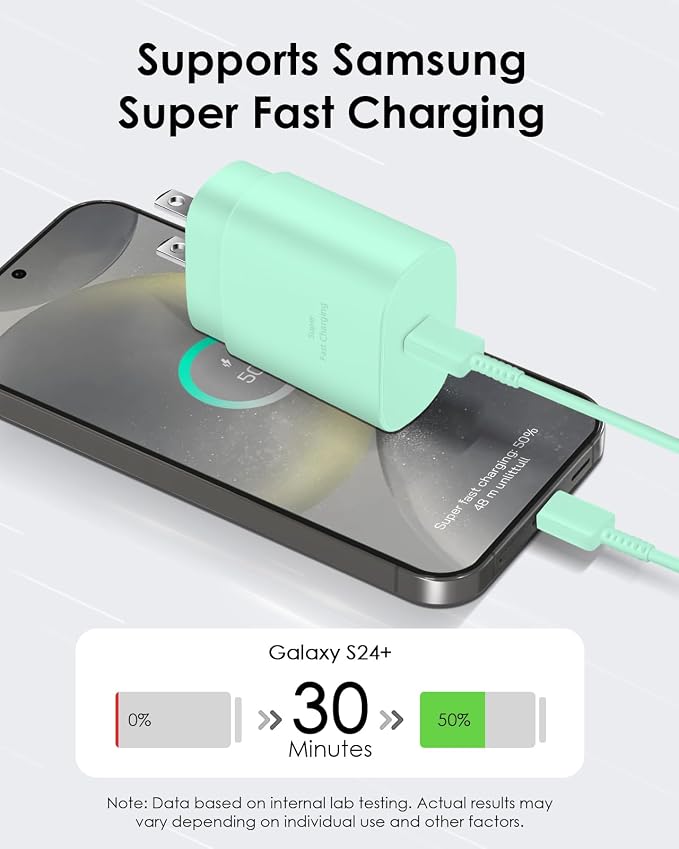 AISNI USB C Charger, 2 Pack 25W Type C Charger Fast Charging with USBC Chargers Cable 6 FT Android Phone Charge for Galaxy S25/ /S24/S23+/S22/S21/S20/Phone 17 16 15 Pro Max 16 15 Plus-Green