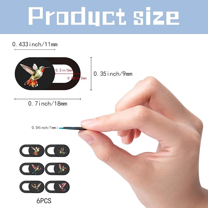 6Pcs 6 Styles Laptop Camera Cover Slide Cute 0.04 Inch Ultra Thin Phone Privacy Camera Cover Hummingbird Design Webcam Protector for Laptop Desktop Computer Tablet Phone Notebook Mini PC