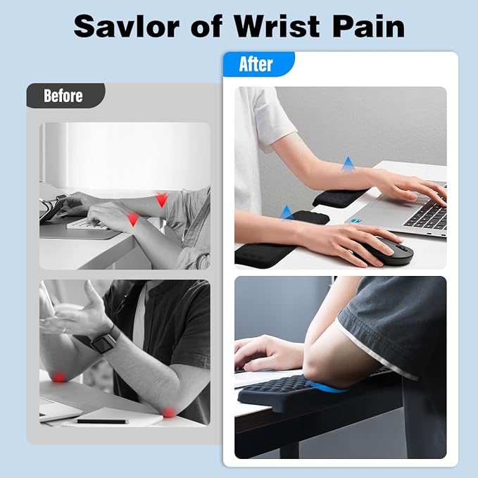 L-Shaped Desk Edge Cushion, 2-Piece Elbow Pad for Desk with Ergonomic Memory Foam Support,Non-Slip Arm Rest Pad, Wrist Rest for Computer Keyboard Office Home Black