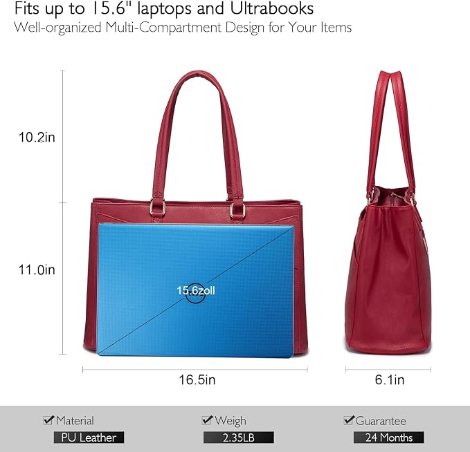 LOVEVOOK Laptop Bag for Women 15.6 Inch Tote Bags Waterproof Leather Briefcase Computer Women Business Office Work Bag,Red