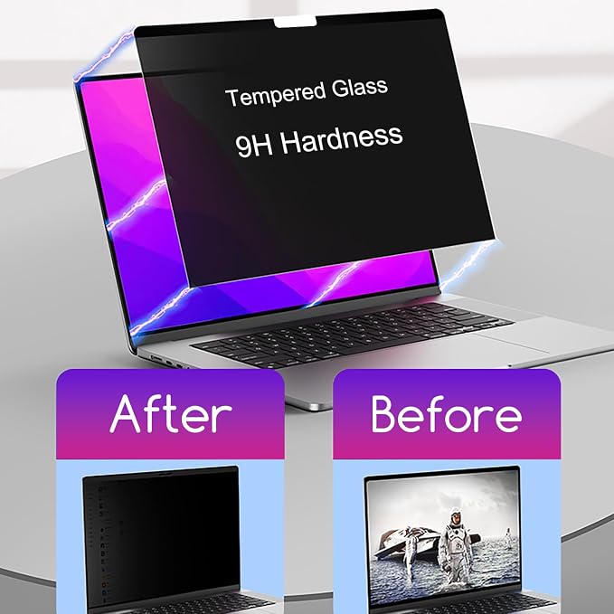 15.6" Privacy Screen Protector | 9H Tempered Glass with Anti-Blue Light & Anti-Glare | Universal Fit for HP, Dell, ASUS, Samsung, Lenovo, Acer, MSI 16:9 Laptops (Wide-Angle Privacy + Eye Comfort)