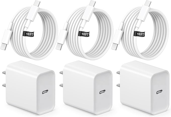 iPhone 17 16 15 Fast Charging 10FT Long USB C Charger Type C Charger 3 Pack Fast Charger USB C for iPhone 17/17 Plus/17 Pro/17 Pro Max/16/16 Plus/16 Pro Max/15/15 Pro Max,Samsung