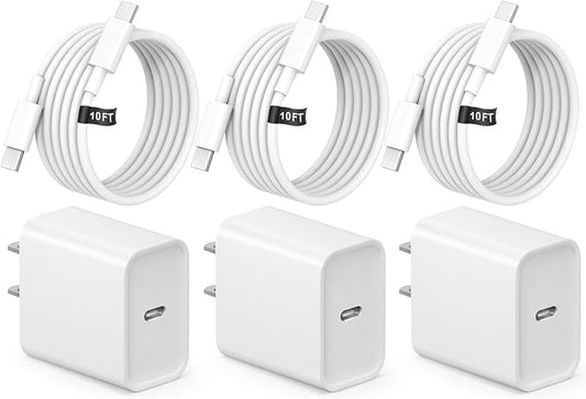 iPhone 17 16 15 Fast Charging 10FT Long USB C Charger Type C Charger 3 Pack Fast Charger USB C for iPhone 17/17 Plus/17 Pro/17 Pro Max/16/16 Plus/16 Pro Max/15/15 Pro Max,Samsung
