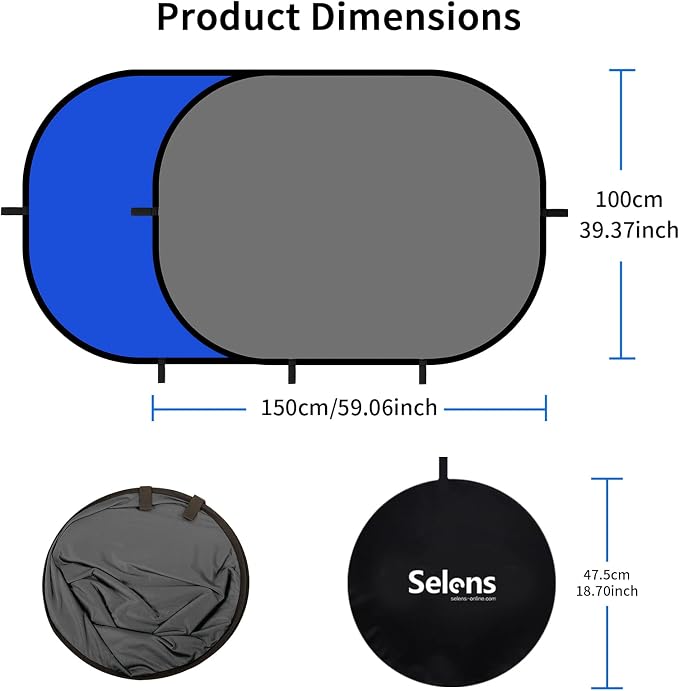Selens Pop Up Backdrop Collapsible Background 2-in-1 Backdrop with Carry Bag, for Photo Studio Portrait Video Conference Vlog YouTube Live Streaming,Blue Grey, 39x59/1x1.5m