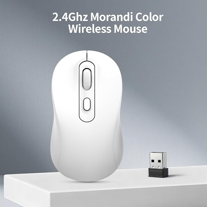 Wireless Mouse, 2026 New Model, Silent Click Ergonomic Design, Portable, 4 Buttons, Adjustable DPI (800/1200/1600), for Laptop/PC/Office (White)