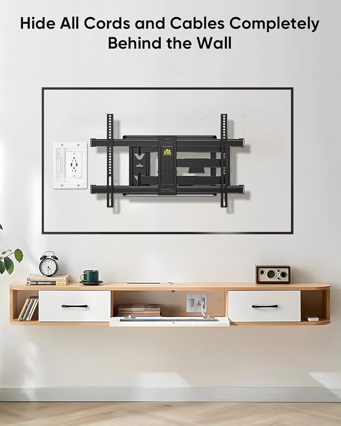 FORGING MOUNT Cord Hider for Wall Mount TV with AC Outlets, 2X USB-A Ports, in-Wall Cable Management Kit, Includes 6ft Extension Cord, Drywall Hole Saw Attachment, Drill Templates