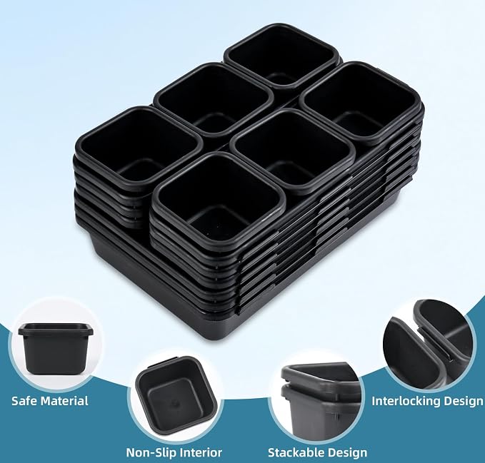 Kutesna 25 PCS Black Drawer Organizer Set, 4 Size Interlocking Plastic Storage Bins for Office Supplies, Jewelry Makeup Vanity, Bathroom Kitchen, Home Organization Closet, Gadgets Small Items