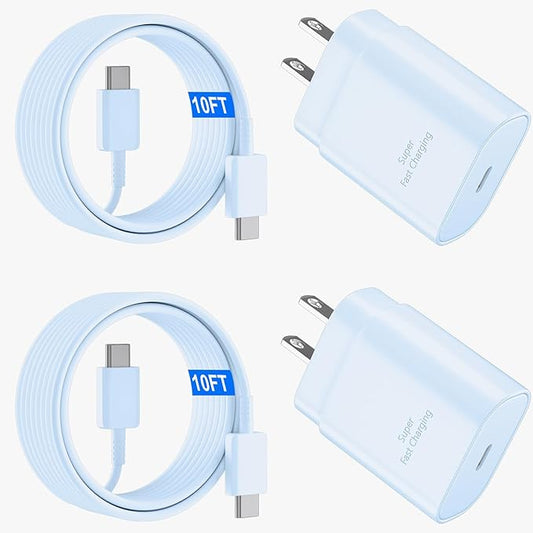 USB C Android Charger Fast Charging Cord, Super Fast Phone Chargers 10FT C to C Type Cable with 25W USBC Wall Block for Samsung Galaxy S26 S25 S24 Ultra Plus/S23/S22/S21/S20/Note 20/10, Blue