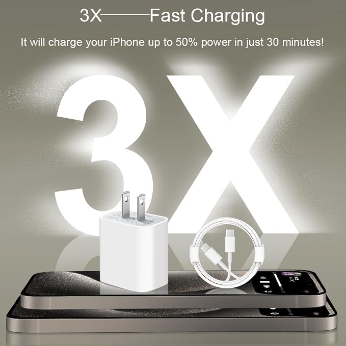 iPhone Charger Fast Charging 10FT iPhone 17 16 15 Charger 3+3Pack 20W USB C Wall Charger with 10FT USB C Cable for iPhone 17/17 Air/17 Pro/17 Pro Max/i Phone 16/15 Series, iPad Pro/AirPods