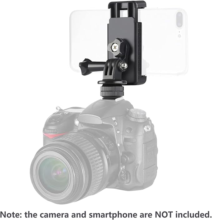 NEEWER Phone Holder/Hot Shoe Mount Adapter Kit Action Camera Mount Compatible with GoPro Hero 12 11 10 9 8 7 6 5 DJI OSMO Action 4 3 2 iPhone 15 Pro Max 14 13 Pro Samsung S23 for DSLRs Ring Light