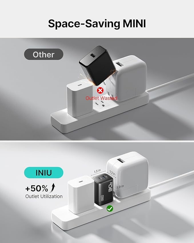 INIU Mini USB C Charger, 30W GaN Fast Charging ETL Certified Wall Adapter Block with Samrt Phone Protection, Dual Port with 5ft Type C Cable for iPhone 17 iPad Samsung Google Pixel Switch etc [2-Pack]