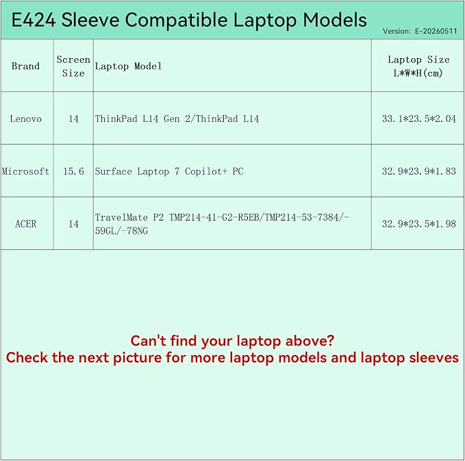 Smatree Elite Laptop Sleeve for 14-15 inch Lenovo ThinkPad L14 Gen 2/1, Microsoft Surface Laptop 7 Copilot+ PC, ACER TravelMate P2 TMP214, Protective Laptop Case with Pocket (E424)