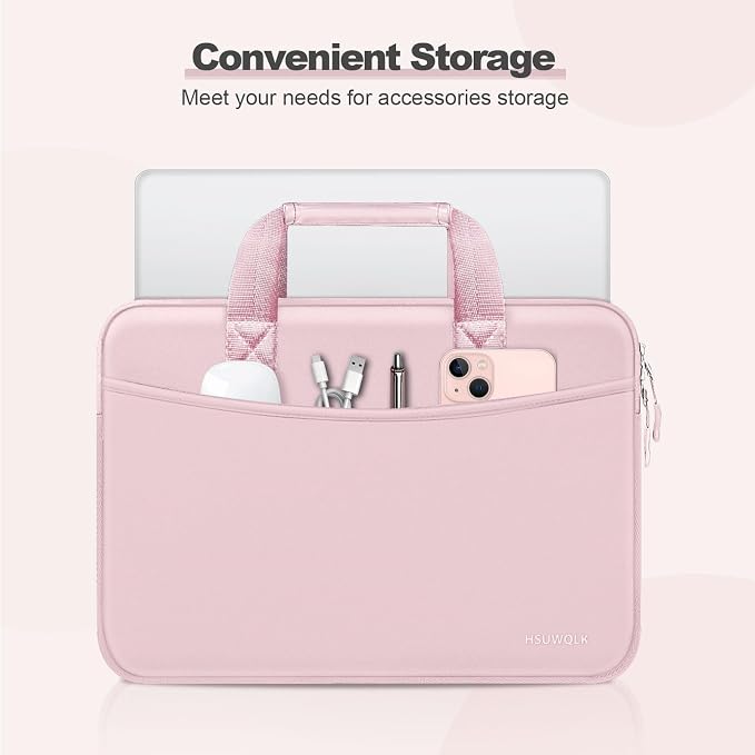 Laptop Case 16 inch,15-15.6 inch Laptop Sleeve Bag Compatible with MacBook Pro 16 M5 M4 M3 M2 M1,HP Dell Acer ASUS Lenovo Notebook,Neoprene Computer Bag with Handle&Curved Pocket, Pink