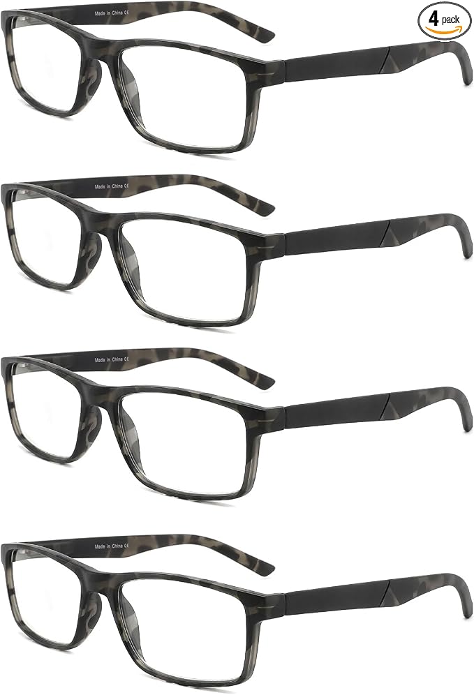 Blue Light Blocking Reading Glasses 4 Pack Computer Readers for Women Men,Anti Glare UV Ray Filter Eyeglasses… (4pack-grey tortoise, 1.00)
