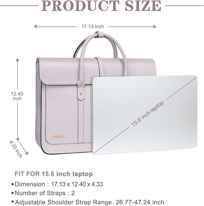 MOSISO Laptop Bag for Women, 15-15.6 inch PU Leather Laptop Shoulder Bags Convertible Backpack, 16 inch Messenger Bags Casual Handbag Work Briefcase Travel Computer Bag with Bowknot, Dusty Lilac