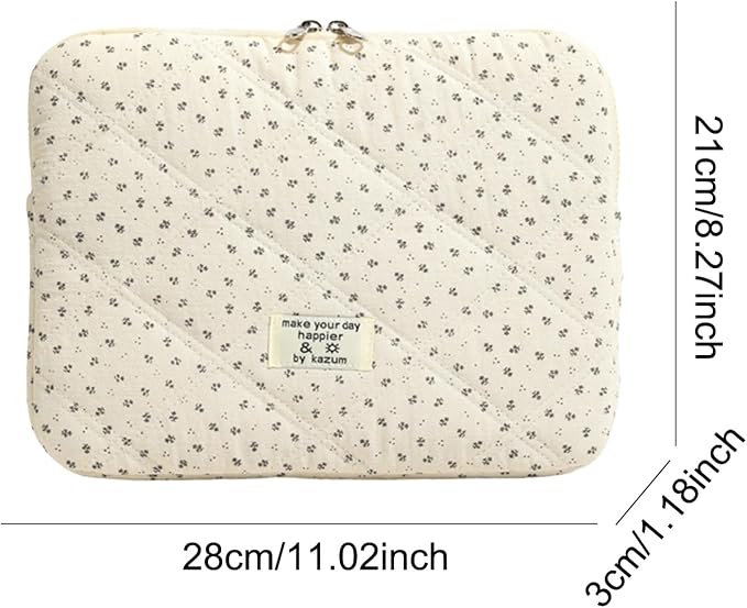 Puffy Laptop Sleeve 13-15.6 Inch Corduroy Quilted Laptop Protective Case Cute Floral Computer Sleeve Protective for MacBook (Cream Ditsy, 11 Inch)