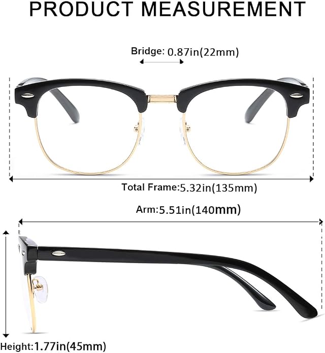 Fashion Vintage Classic Semi-Rimless Half Frame Clear Lens Glasses