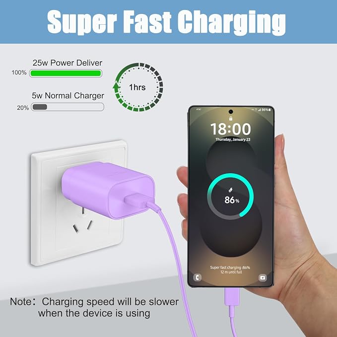 Super Fast Charger Type C,25W USB C Wall Charger Fast Charging Block & 8Ft Cable Cord for Samsung Galaxy S26 S25 S24 Ultra/S24/S24+/S23 Ultra/S23/S23+/S22/S22 Ultra/S22+/S21 Ultra/S20 Ultra/Note 20/10