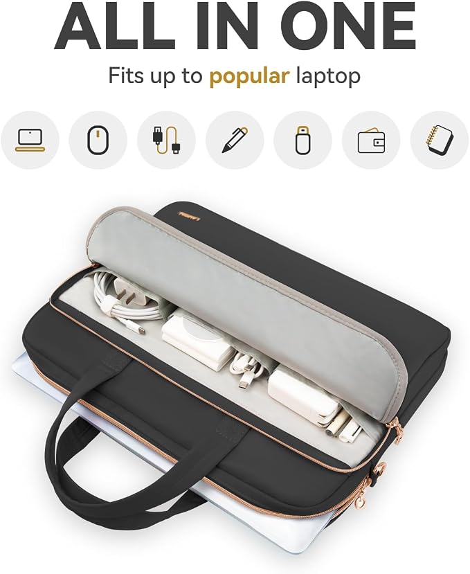 17 17.3 Inch Laptop Case Bag Women Men Compatible with HP OmniBook Envy Omen Pavilion/Dell Inspiron Precision/LG Gram/Yoga ThinkPad, Messenger Carrying Briefcase Computer Bag 18 inch, Black