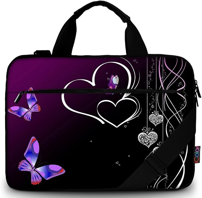 icolor 14.5 15 15.6 Inches Canvas Laptop Shoulder Bag Case,Messenger Bag Sleeve Pouch,Travel Briefcase,Computer Ultrabook Notebook Protective Carrying Bag with Adjustable Strap,Heart & Butterfly