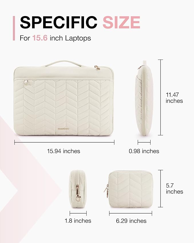 BAGSMART Laptop Case with Handle, Puffy Padded Laptop Bag Sleeve for Women, Portable MacBook Air/Pro Computer Case, 15-16 inch, Beige