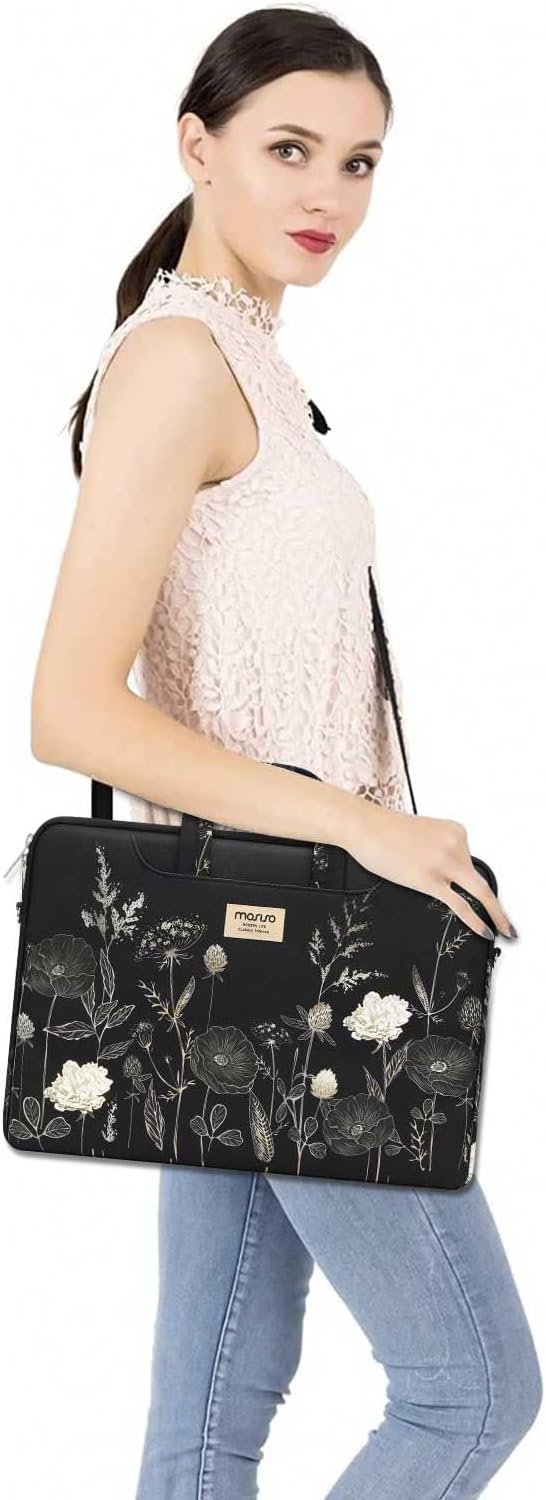 MOSISO Laptop Bag for Women 17.3 inch, 17-17.3 inch Computer Bag Compatible with MacBook, HP, Dell, Lenovo, Acer, Asus, Notebook, Laptop Messenger Shoulder Sleeve with Strap, Retro Flower