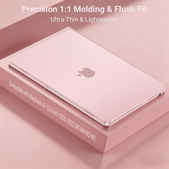 MOSISO Compatible with MacBook Air 13 inch Case M5 2026 M4 2025 M3 M2 2024-2022 A3449 A3240 A3113 A2681, Hard Shell&Keyboard Cover&Screen Film&Type C for MacBook Air 13.6 inch Case, Baby Pink
