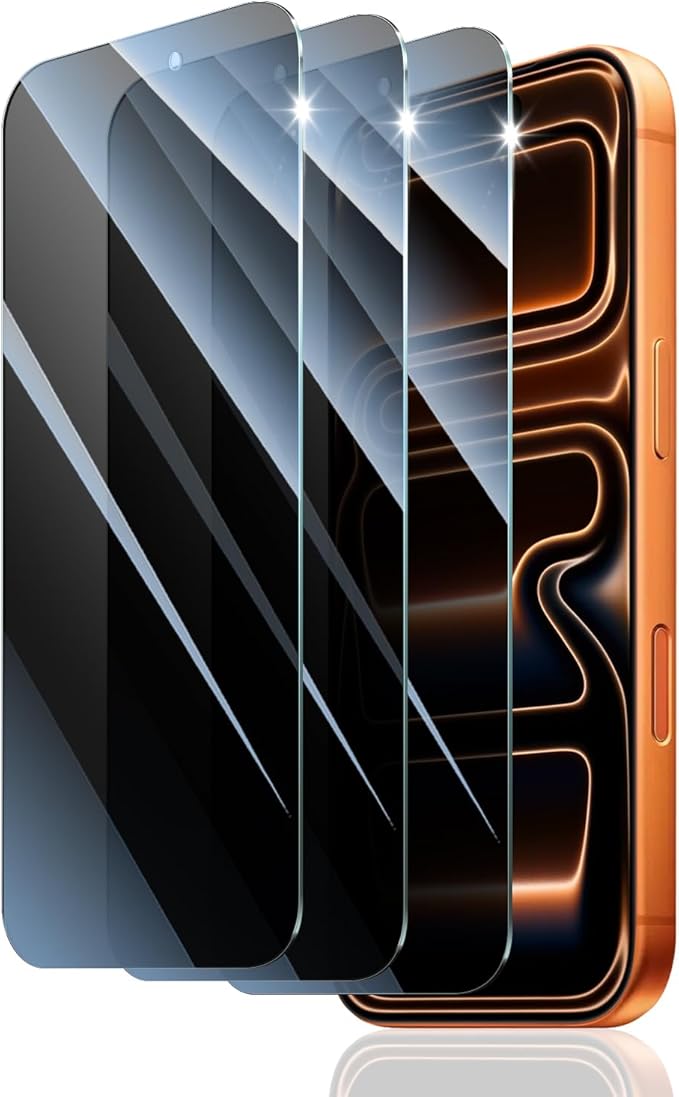 3-Pack Privacy Screen Protector for iPhone 17 Pro Max/16 Pro Max, Anti-Spy Tempered Glass Film, Dark Private Black Protection, 9H Hardness, Anti-Scratch, Bubble Free, Case Friendly