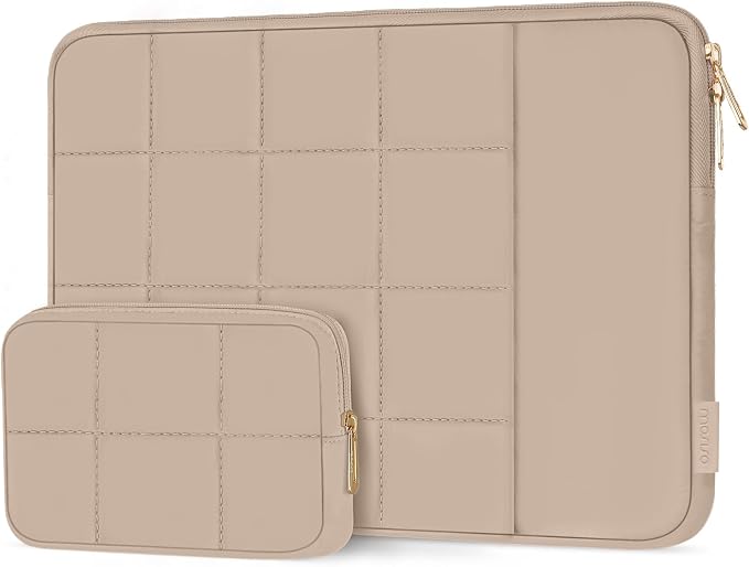 MOSISO Laptop Case 13.3 inch,13-13.3 inch Puffy Laptop Sleeve Compatible with MacBook Air 13 13.6/Neo/Pro 13/Pro 14,HP Dell ASUS,Twelve Square Quilted Bag with Vertical Pocket&Small Case, Brown