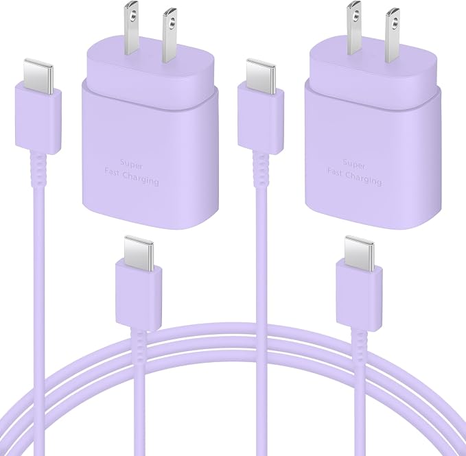 AISNI USB C Charger, 2 Pack 25W Type C Charger Fast Charging with USBC Chargers Cable 6 FT Android Phone Charge for Galaxy S25/ /S24/S23+/S22/S21/S20/Phone 17 16 15 Pro Max 16 15 Plus-Purple