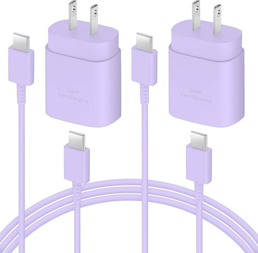 AISNI USB C Charger, 2 Pack 25W Type C Charger Fast Charging with USBC Chargers Cable 6 FT Android Phone Charge for Galaxy S25/ /S24/S23+/S22/S21/S20/Phone 17 16 15 Pro Max 16 15 Plus-Purple