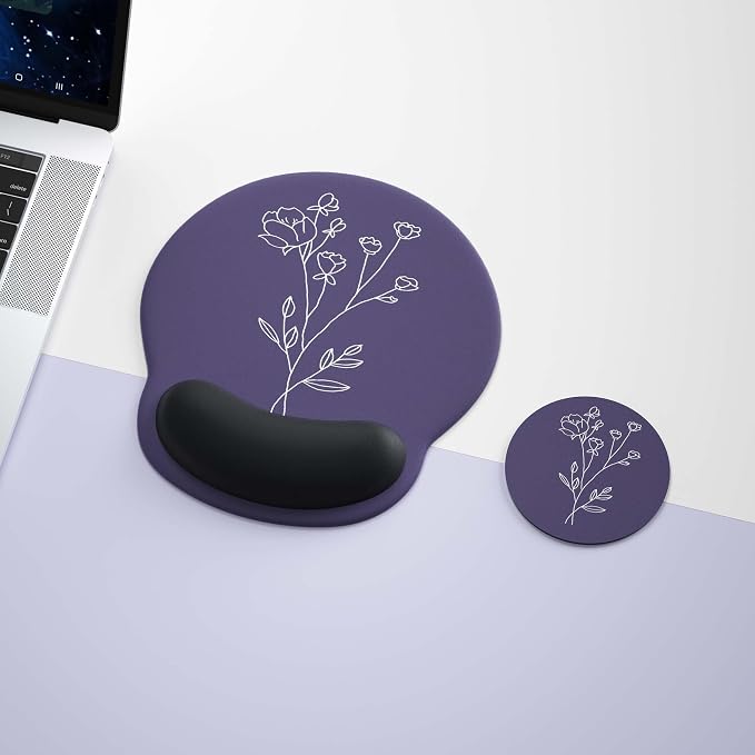 Ergonomic Mouse Pad with Wrist Rest,Mousepad with Wrist Support - Cute Gel Portable Mouse Pads for Desk Laptop,Computer,Office & Home Decor-(Grey Plants)