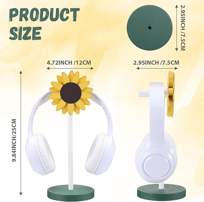 Yookeer Sunflower Headphone Stand Decorative Cute Sunflower Headphone Stand Yellow Wood Desk Decor for Gamer Room Office Desk Christmas Gaming Gifts for Women Office Worker