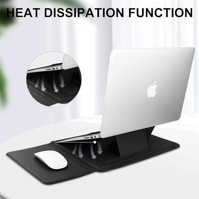 HoYiXi 14 Inch Laptop Sleeve Case Leather Bag with Stand Compatible with Mac Pro 14 2021/ASUS Vivobook 14/HP Pavilion X360/IdeaPad 14/Dell HP ASUS Acer Huawei Matebook 14'' PC, Black